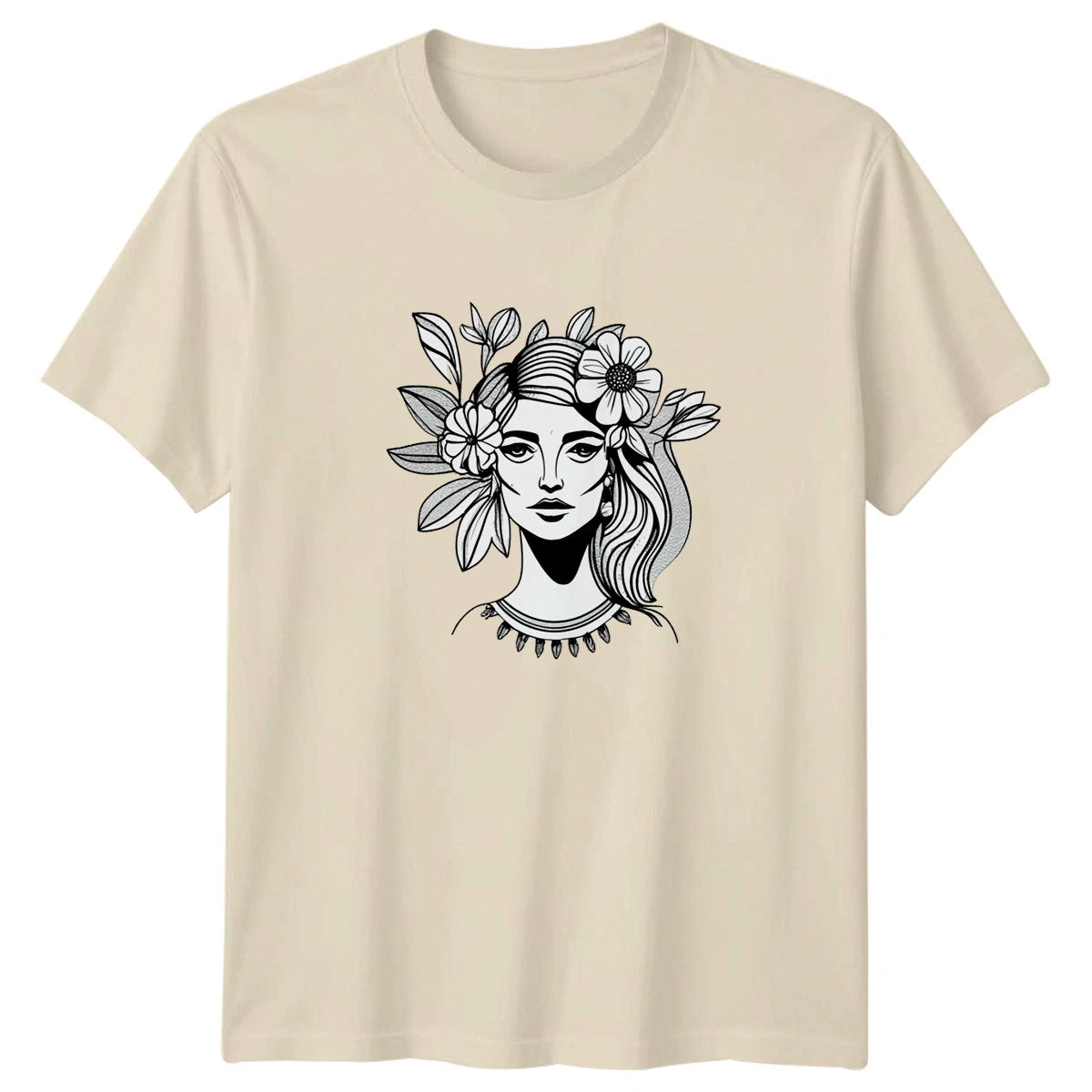 Bohemian Floral Portrait Womens T-Shirt Boho Style Fashion Birthday Gift For Her