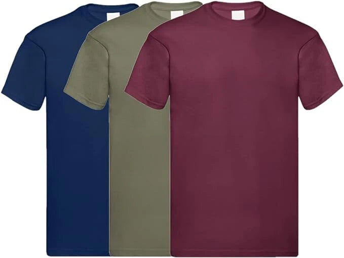 Mens Original Pack of 3 Short Sleeve Plain T-Shirts Fruit Of The Loom 100% Cotto