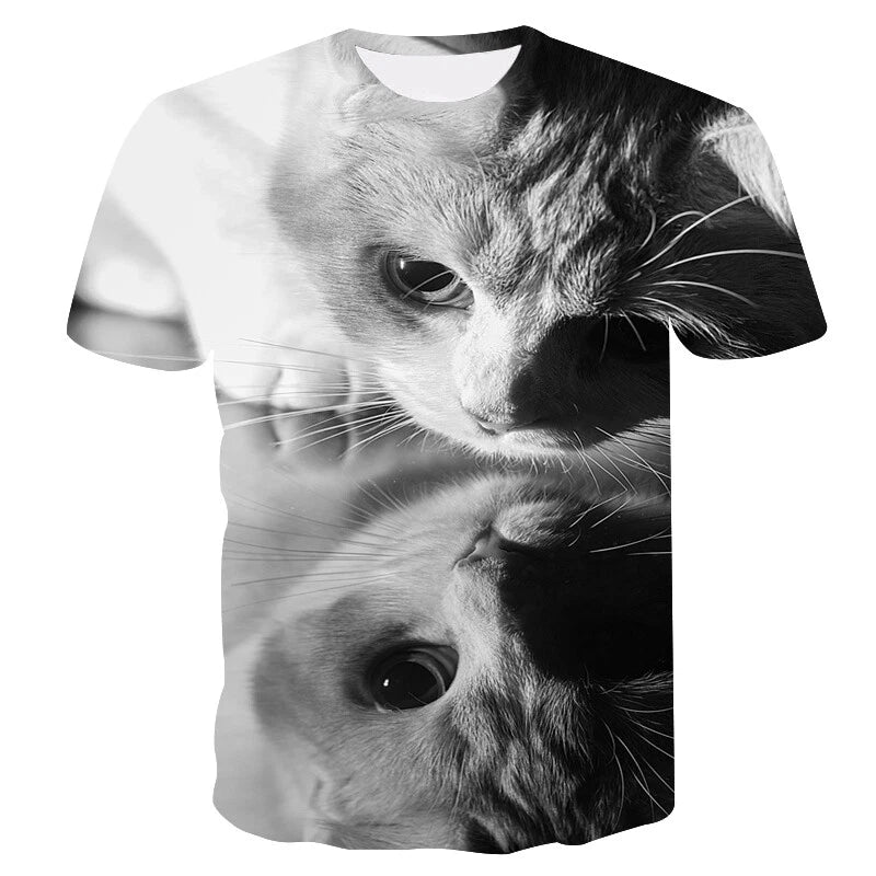 New Cute Cat Casual 3D T-Shirt  Print Short Sleeve Tops Tee Women Men