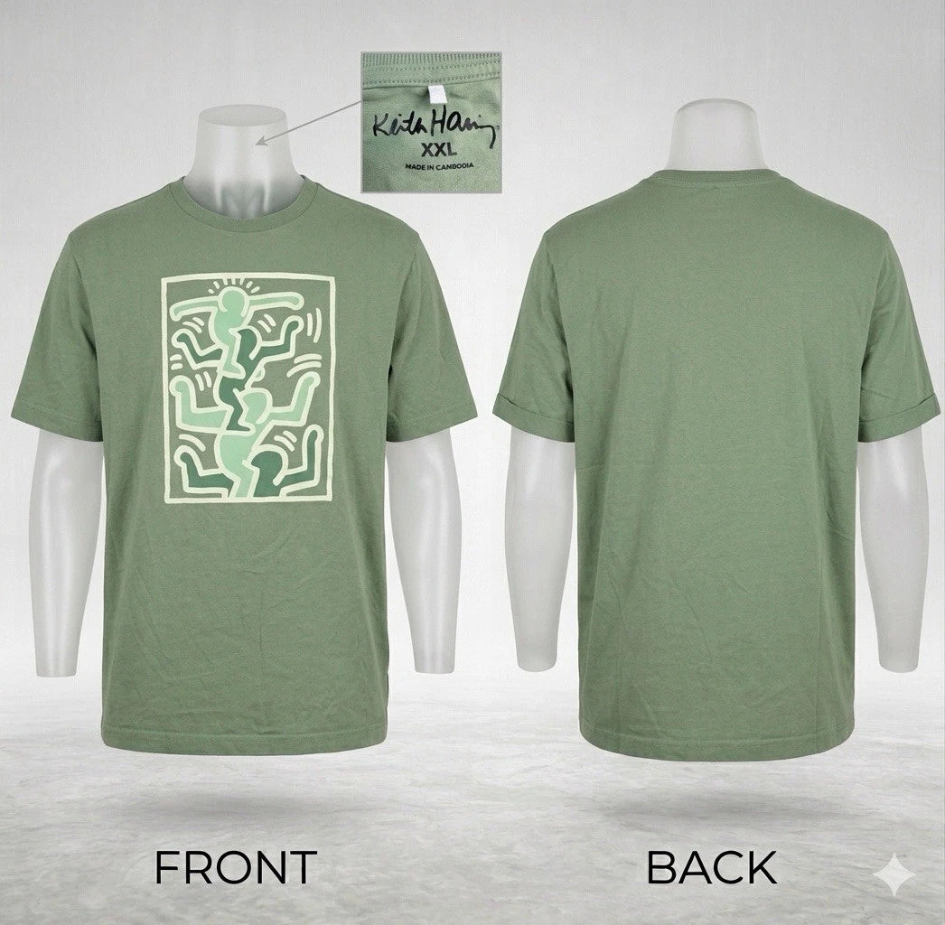 Keith Haring Graphic T Shirt Men’s XXL Green Pop Art Streetwear 42-15