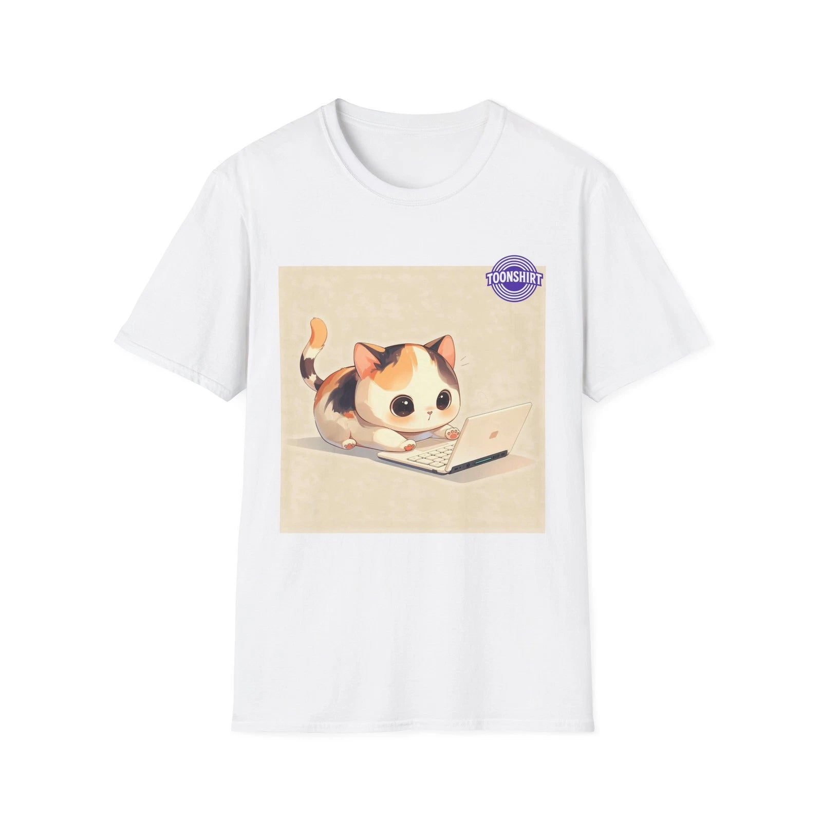Adorable Cat Laptop Cartoon Graphic T-Shirt