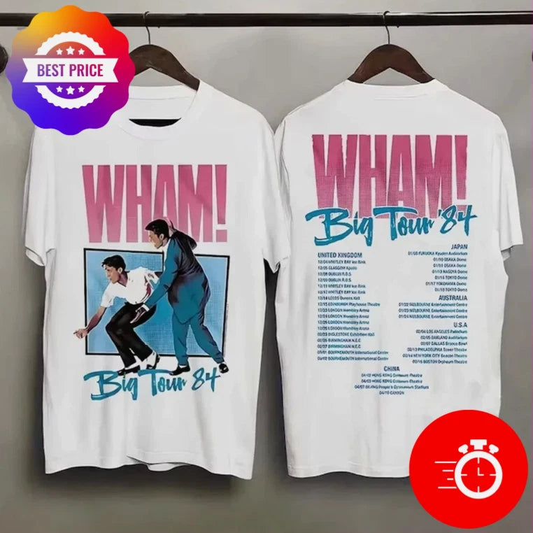 Wham Big Tour 84 White T-Shirt Double Sides Comfort Colors (Bella+Canvas)