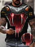 Men's Trendy Casual Short-Sleeve T-Shirt Stylish 3D Snake Head P- Breathable -XL