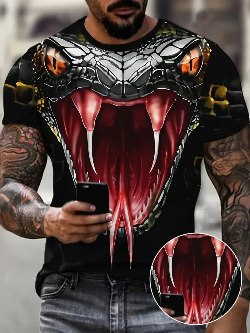Men's Trendy Casual Short-Sleeve T-Shirt Stylish 3D Snake Head P- Breathable -XL