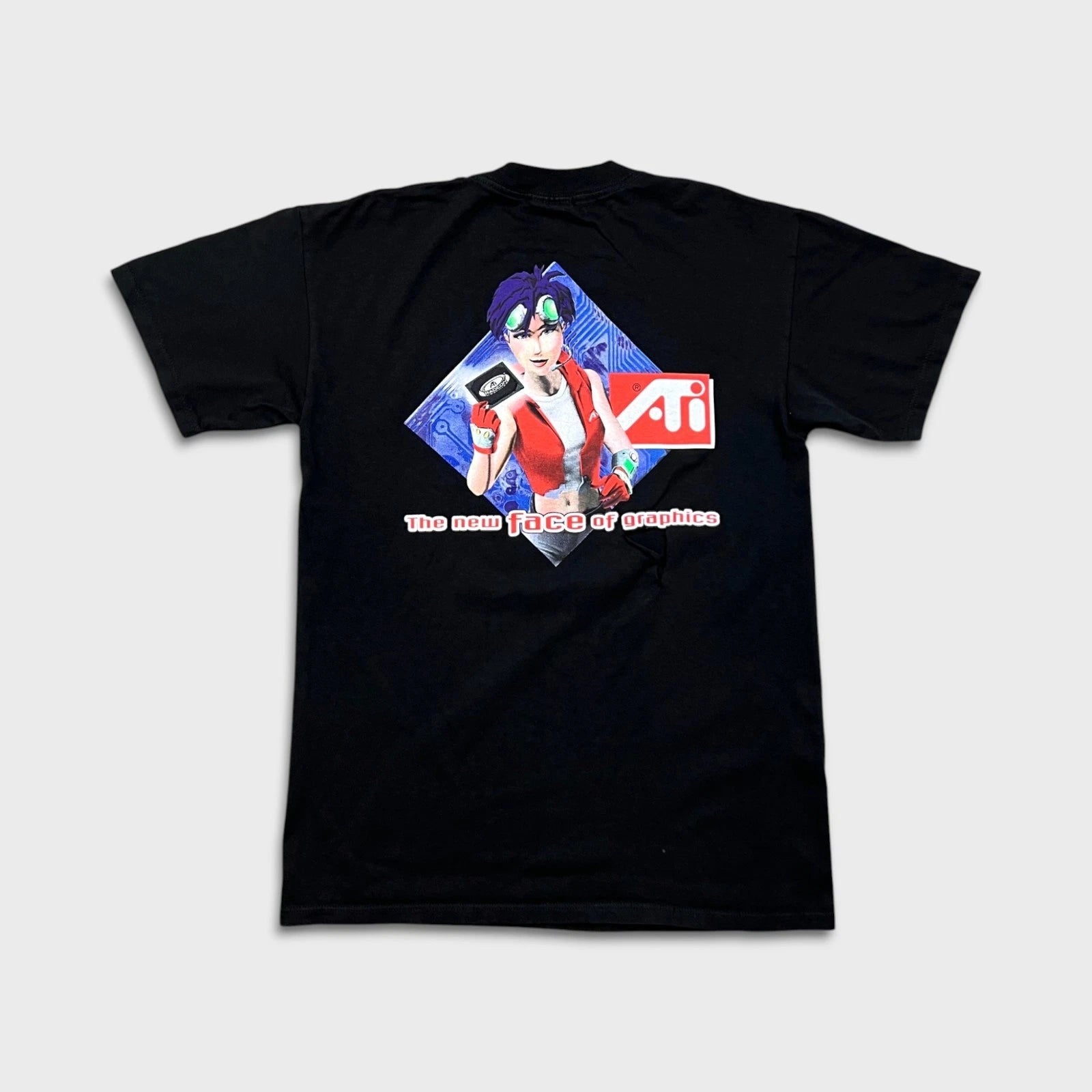 VTG ATI Radeon Graphics T Shirt Mens Medium Black Anime Promo Distressed Y2K Tee