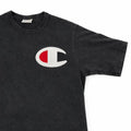 Y2K Champion Mens Faded Black T-Shirt L Distressed Patch Logo Streetwear Grunge