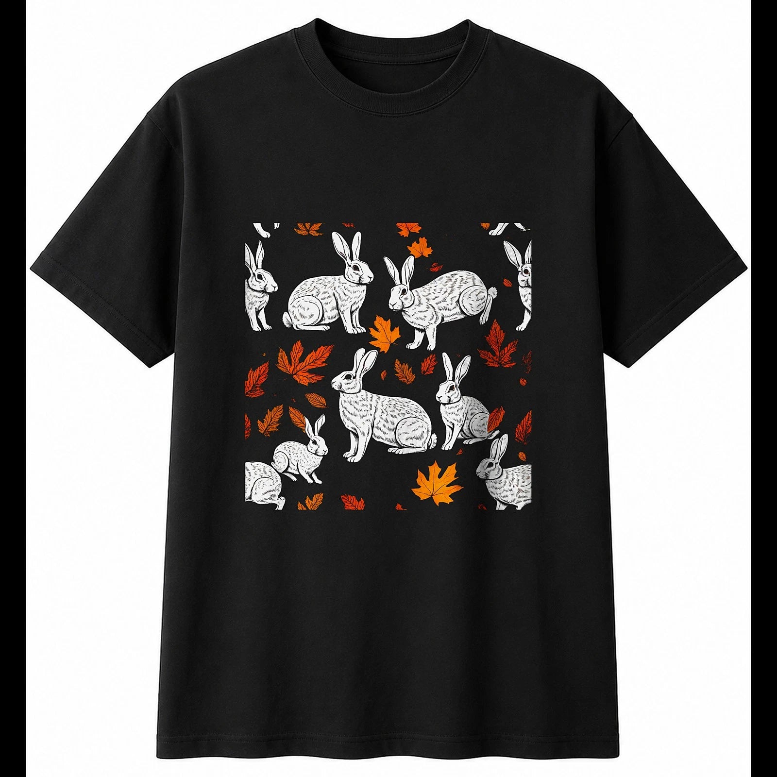 Flemish Giant Rabbit in Autumn Mens T-Shirt Cute Black 100% Cotton Adorable