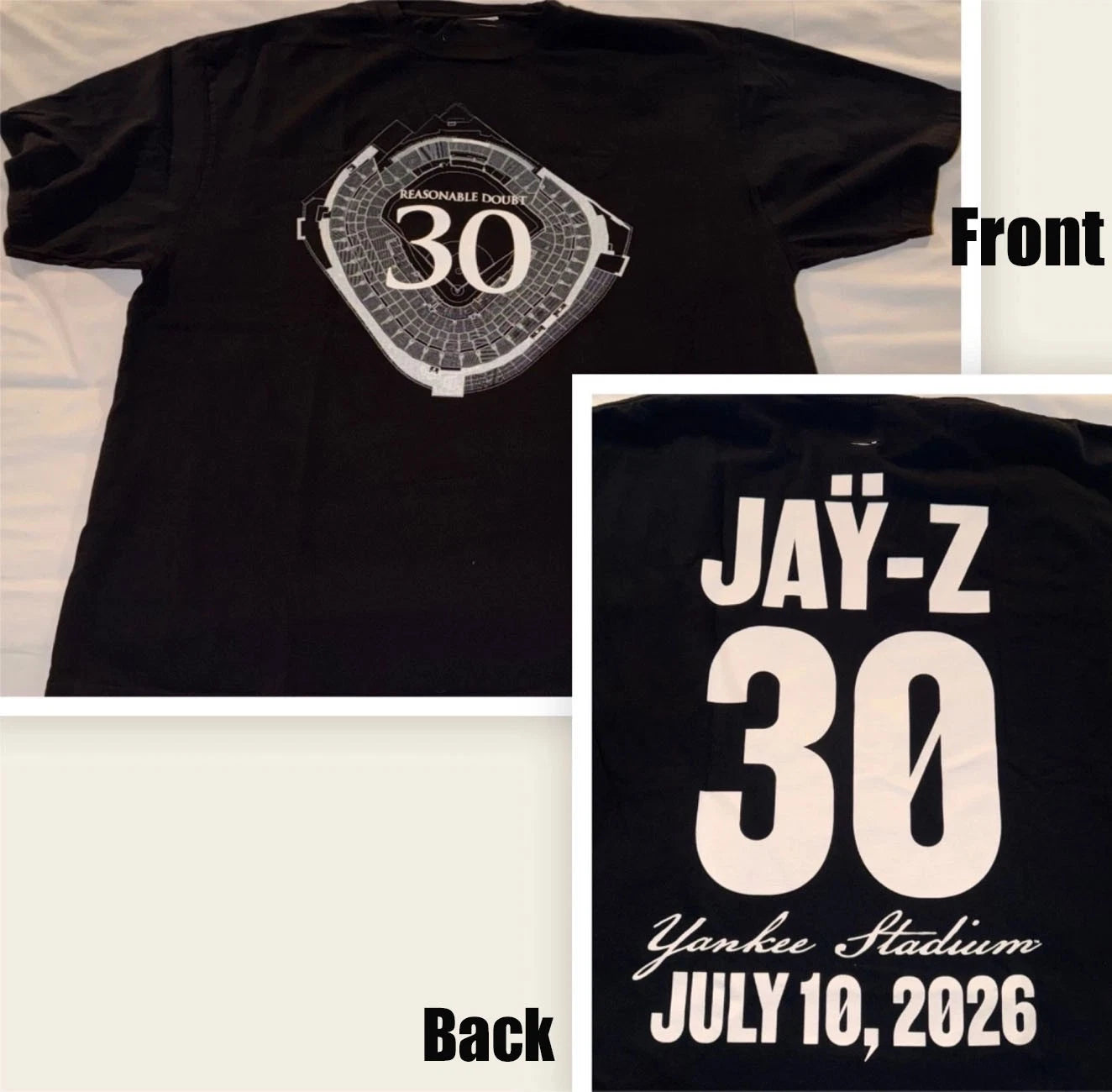 Jay-Z Reasonable Doubt Yankee Stadium Concert 7-10-2026 T-Shirt Reprint Gif Fan
