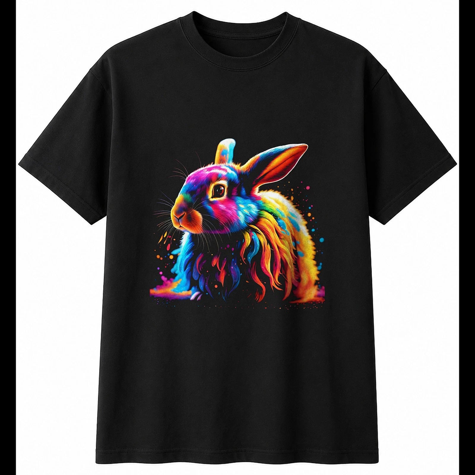 Lop Rabbit Glowing Cute Mens T-Shirt Black 100% Cotton Graphic Tee Adorable