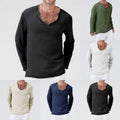Mens Cotton Long Sleeve Tshirts Casual Breathable V Neck Solid Color Tops