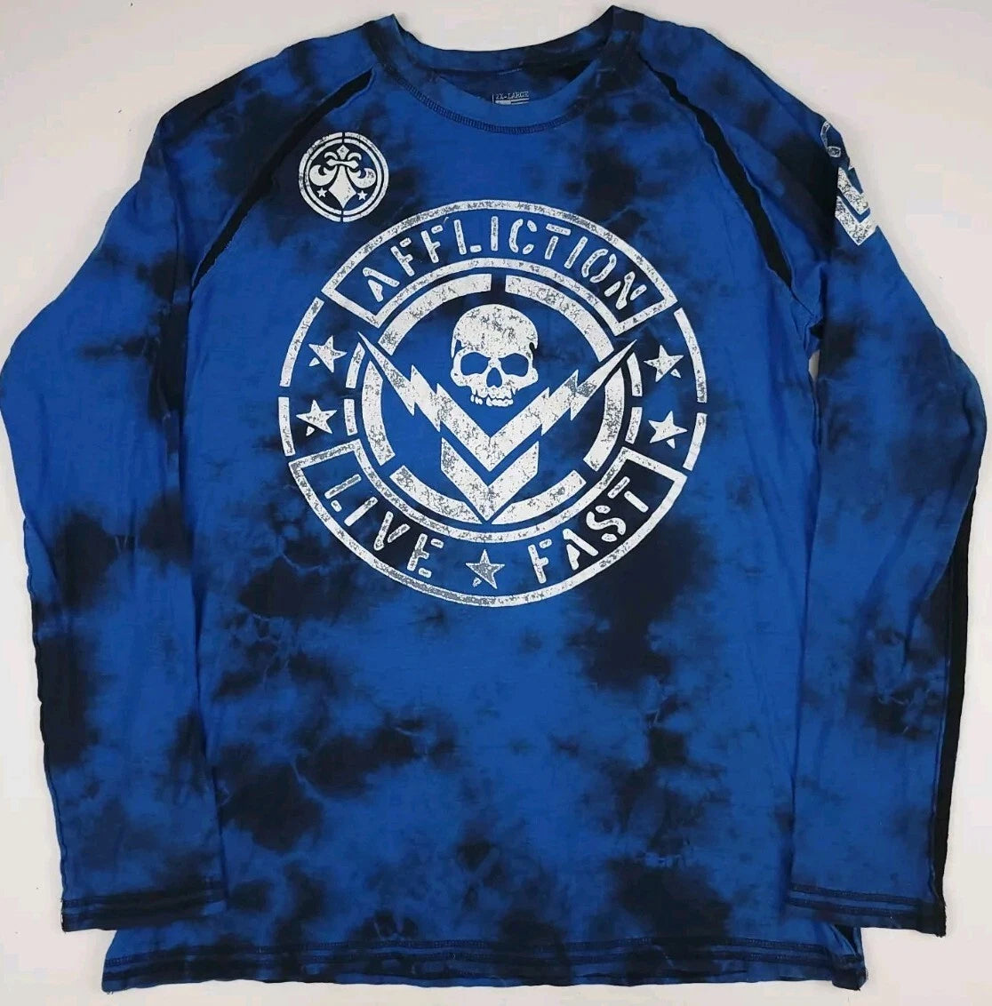 Vintage Y2k Affliction Live Fast Skull Print T Shirt Rare Htf Blue Black Dyed