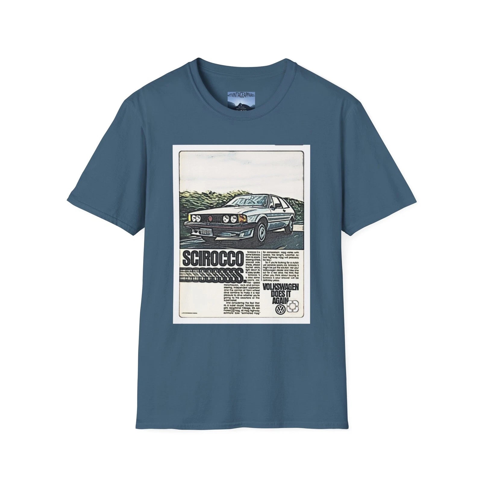 Scirocco Retro Car Art Graphic Short Sleeve Softstyle Cotton Tee Shirt Gift NEW