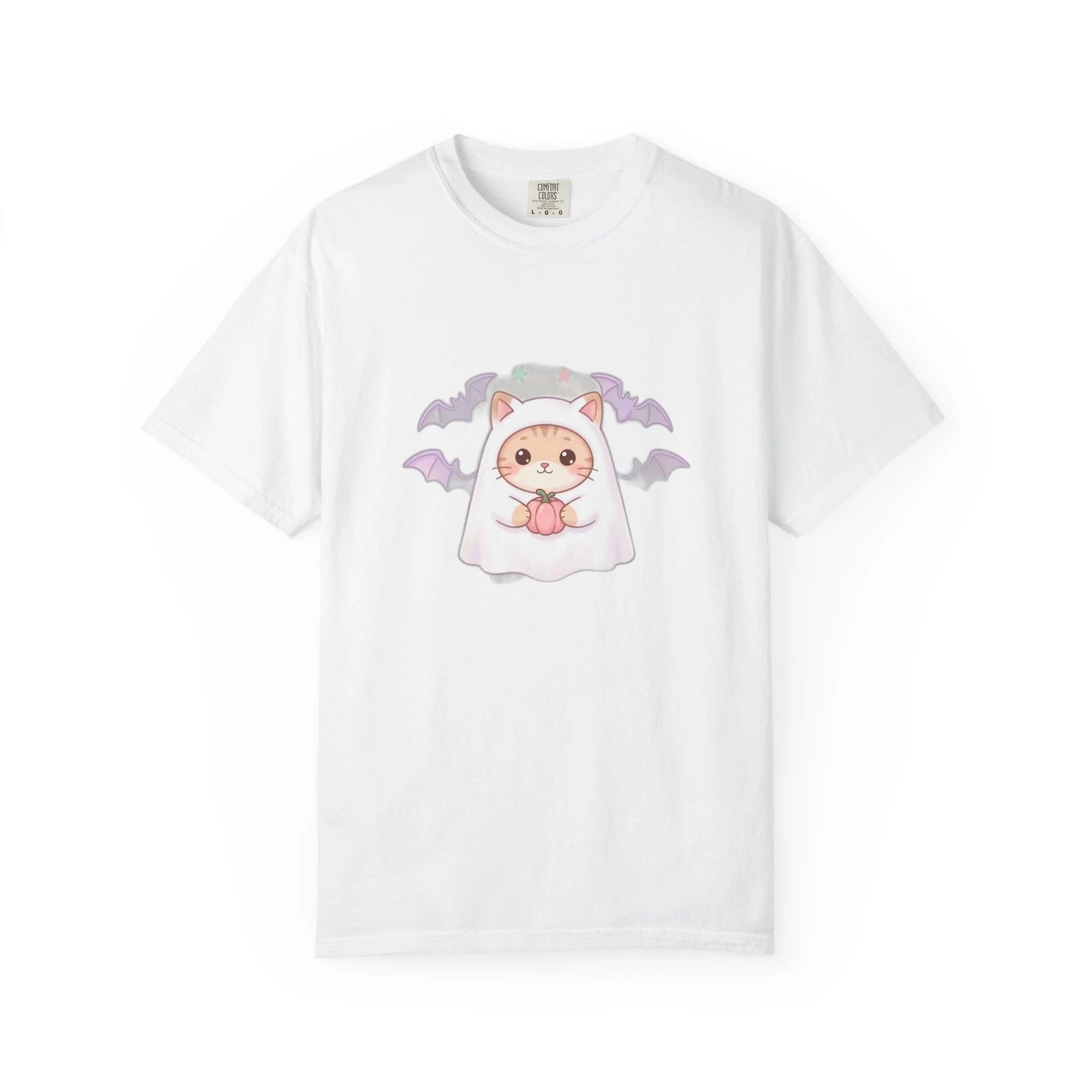 Pastel Halloween Ghost Cat T-Shirt Just Here for the Boos Cute Kawaii Spooky Tee