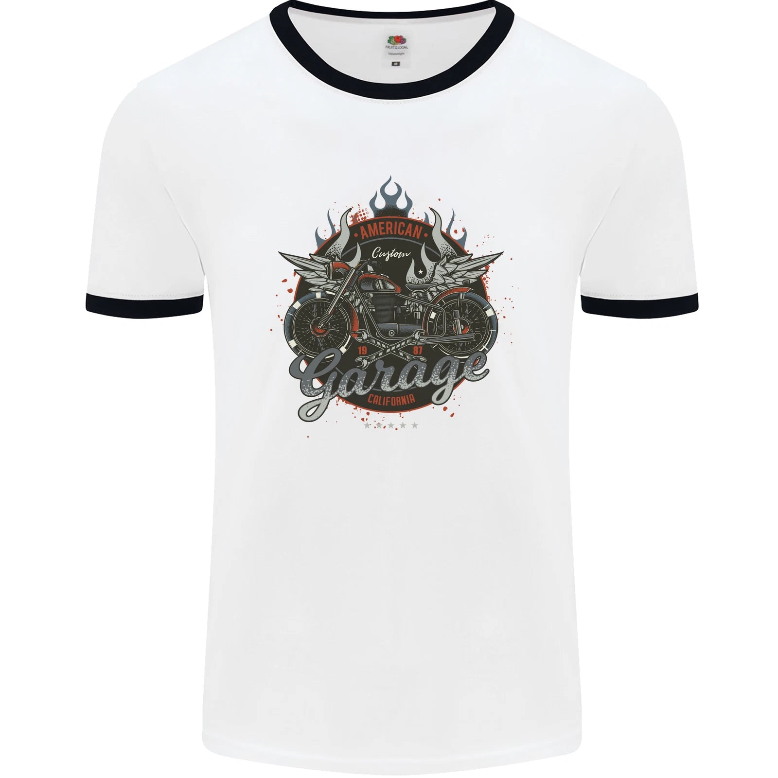 American Custom Garage Biker Motorcycle Mens Ringer T-Shirt