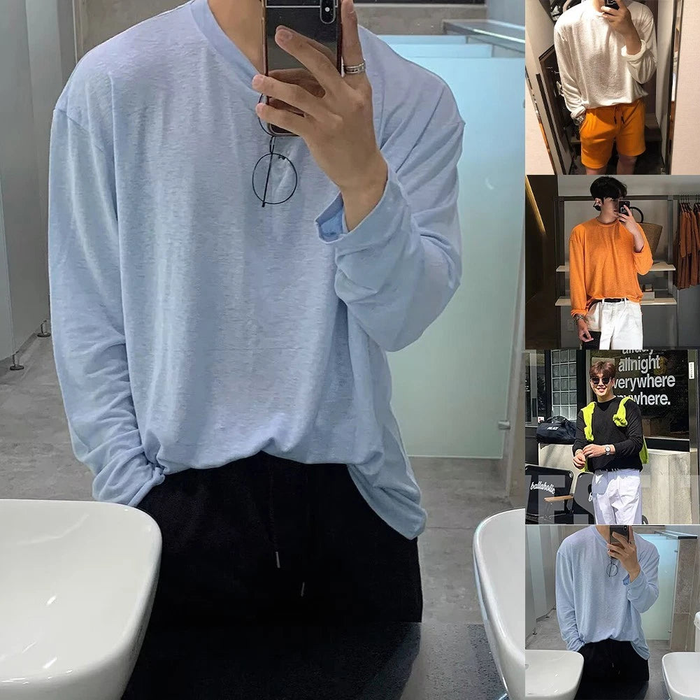 Men's Sportswear Long Sleeve Tee - Polyester 70% Spandex 30% Sun Protective