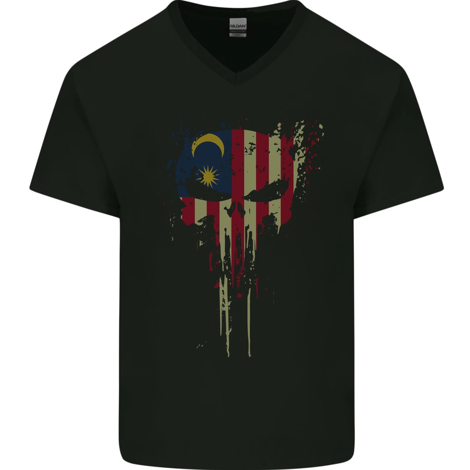 Malaysia Skull Gym Training Bodybuilding Mens V-Neck Cotton T-Shirt