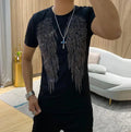 New Men Diamond Fashion Rhinestones Wings Short Sleeve Luxury Black T-Shirt