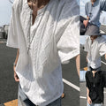 Men's Korean Styled T Shirt Hollow Pattern Loose Fit V Neck Short Sleeve
