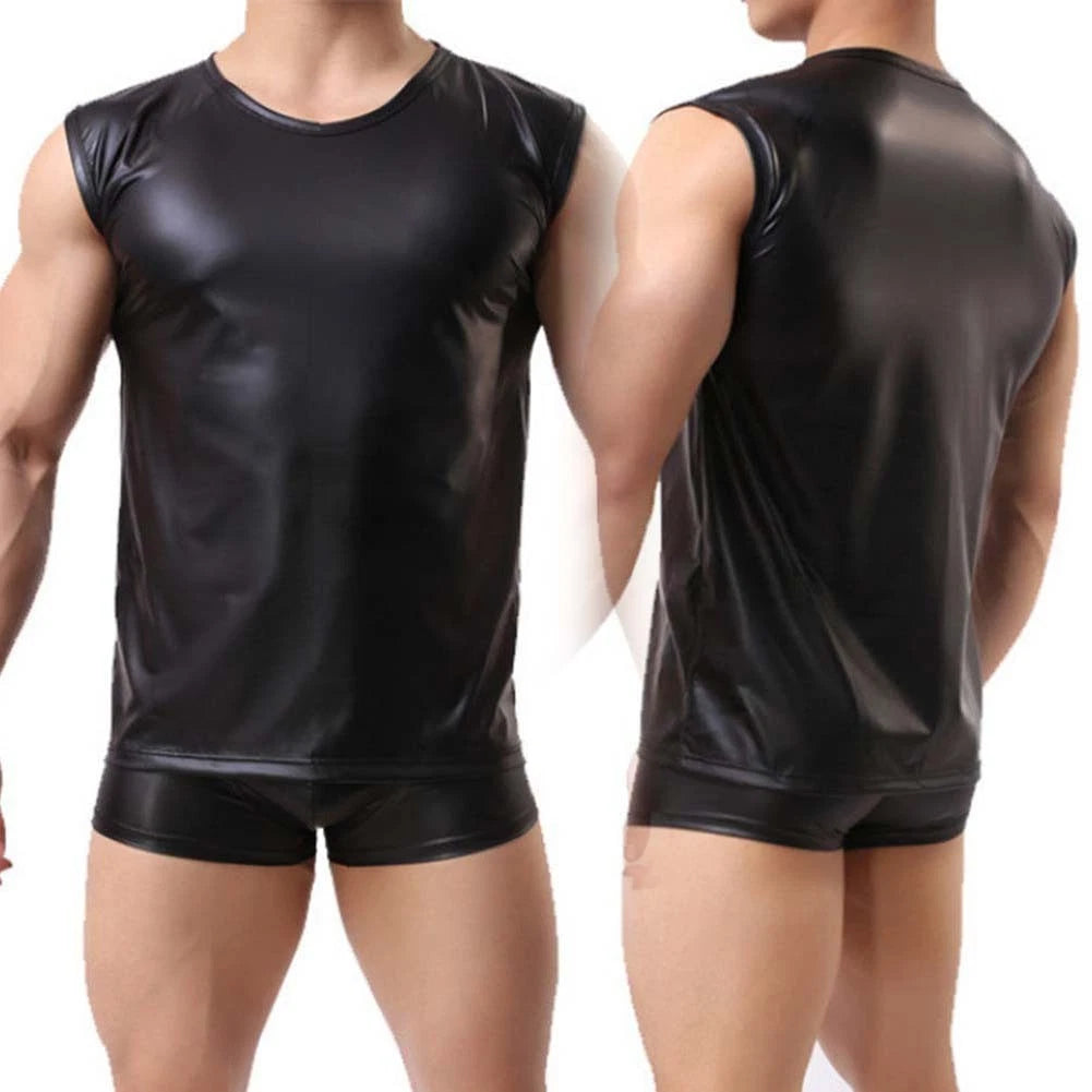 Stylish Sleeveless Tank Top for Men Imitation Leather Design for Casual Events