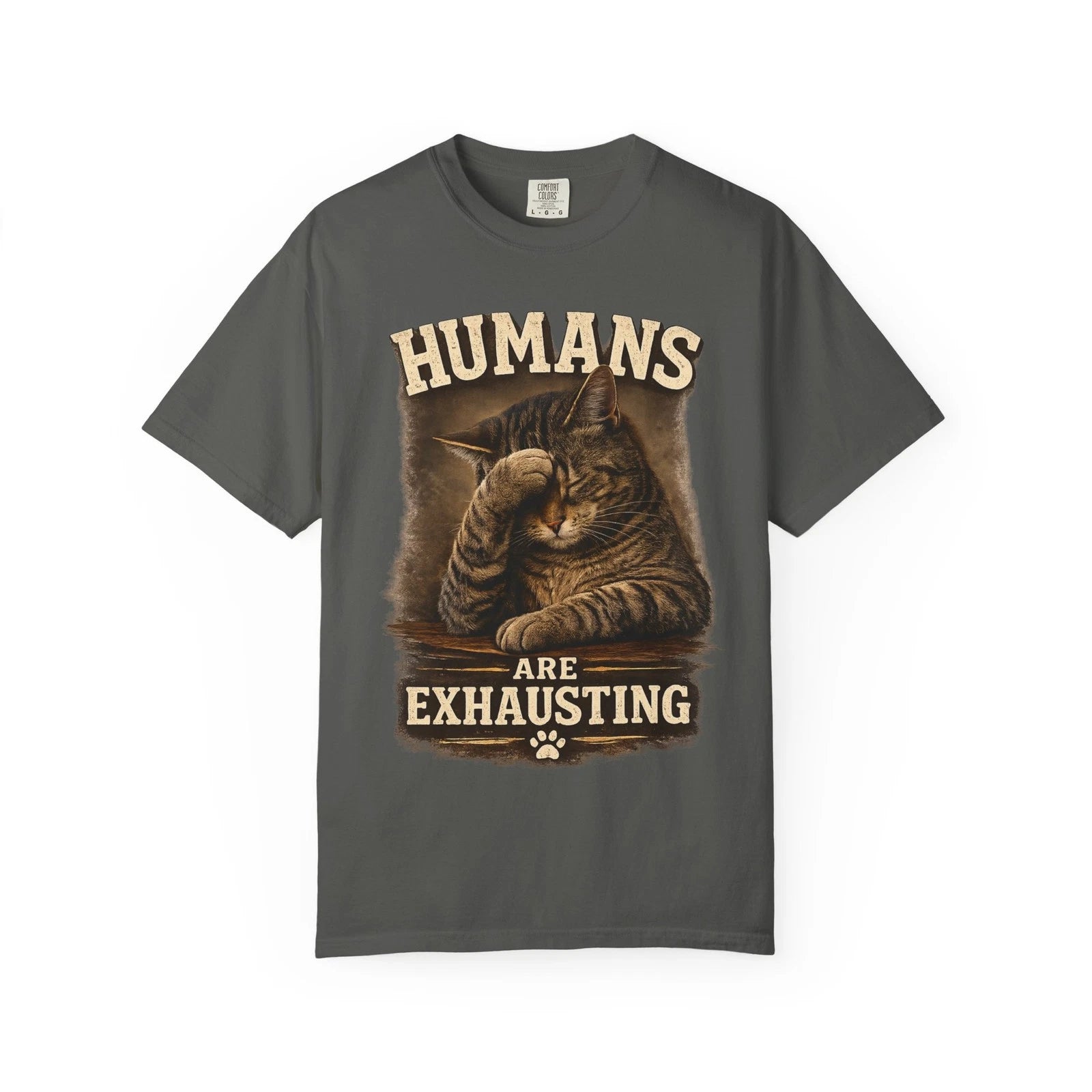 Humans Are Exhausting Cat Shirt, Funny Cat Lover Tee, Introvert Cat Graphic Tee