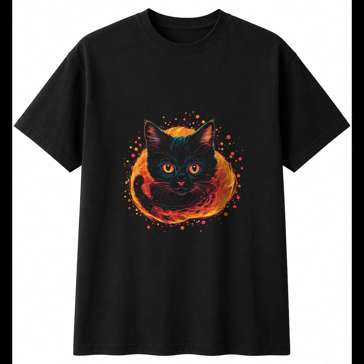 Graphic Kitten Glowing Cat Cute Mens T-Shirt Black 100% Cotton Adorable