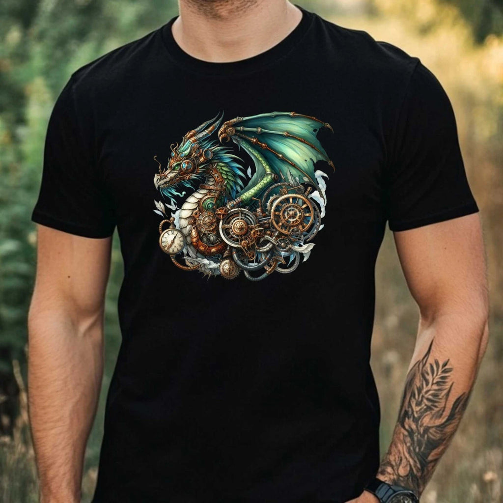 Mens Steampunk Dragon Motif Cotton T-Shirt Size XS to 5XL