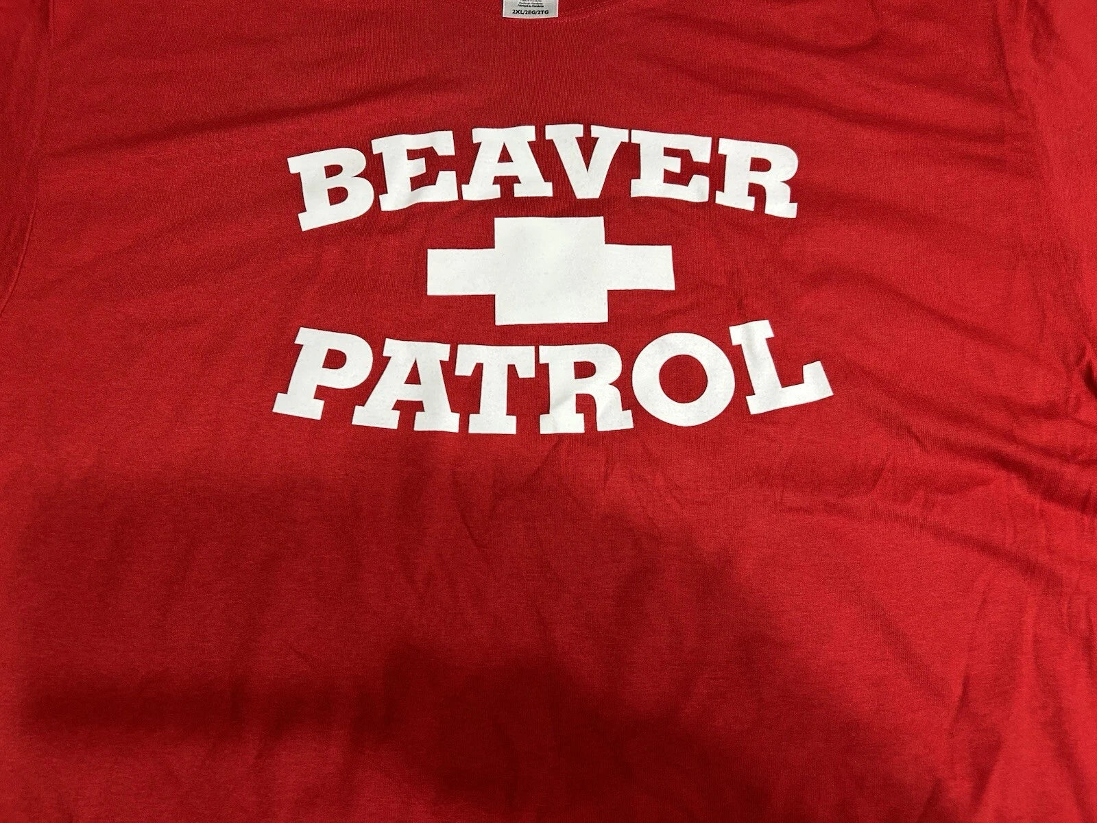 BEAVER PATROL "Staff" T-Shirt 2XL Red NWOT Funny Adult Humor Gag Dad Party Sex