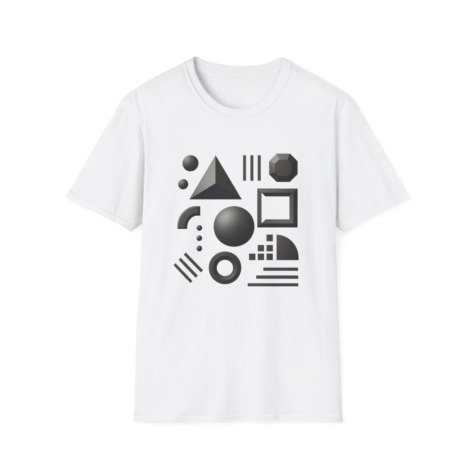 Monochrome Geometric Shapes  T-Shirt  Minimal Abstract Pattern
