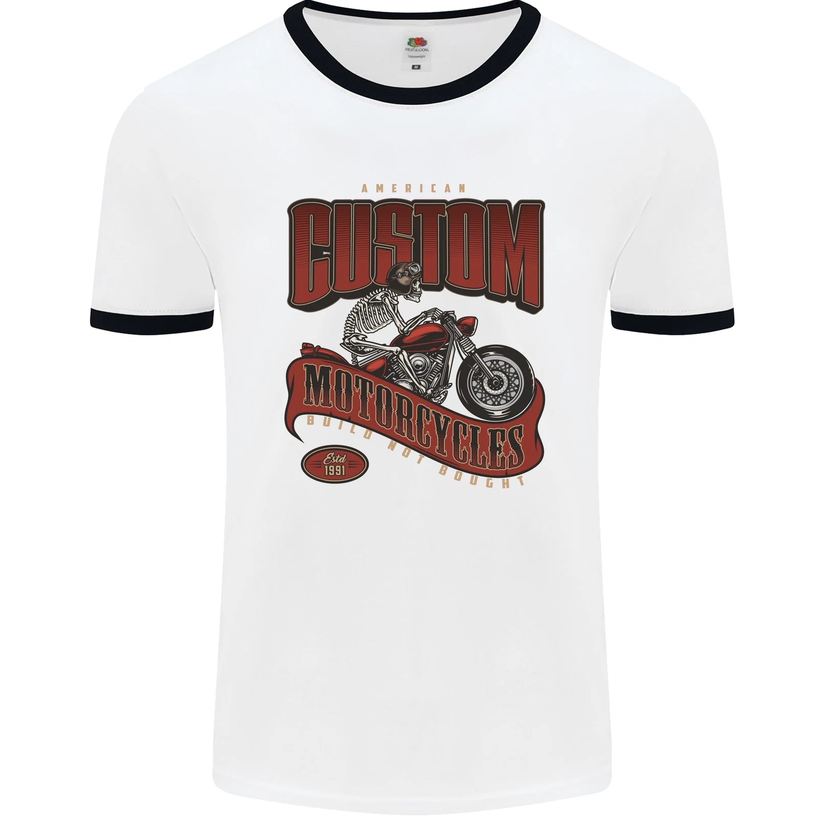 American Custom Motorcycles Biker Motorbike Mens Ringer T-Shirt