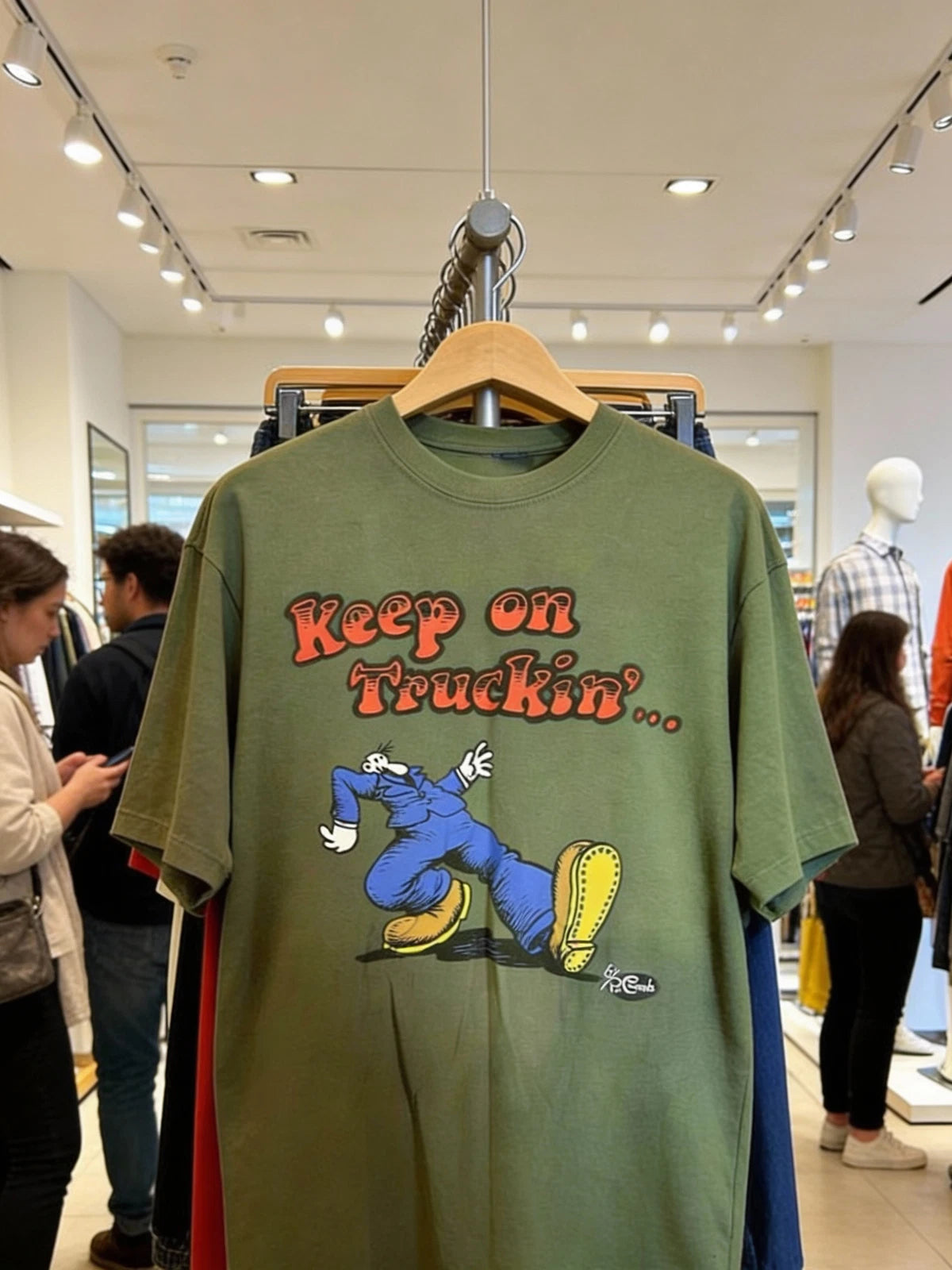 Keep On Truckin Funny Comic T Shirt Military Green Full Size