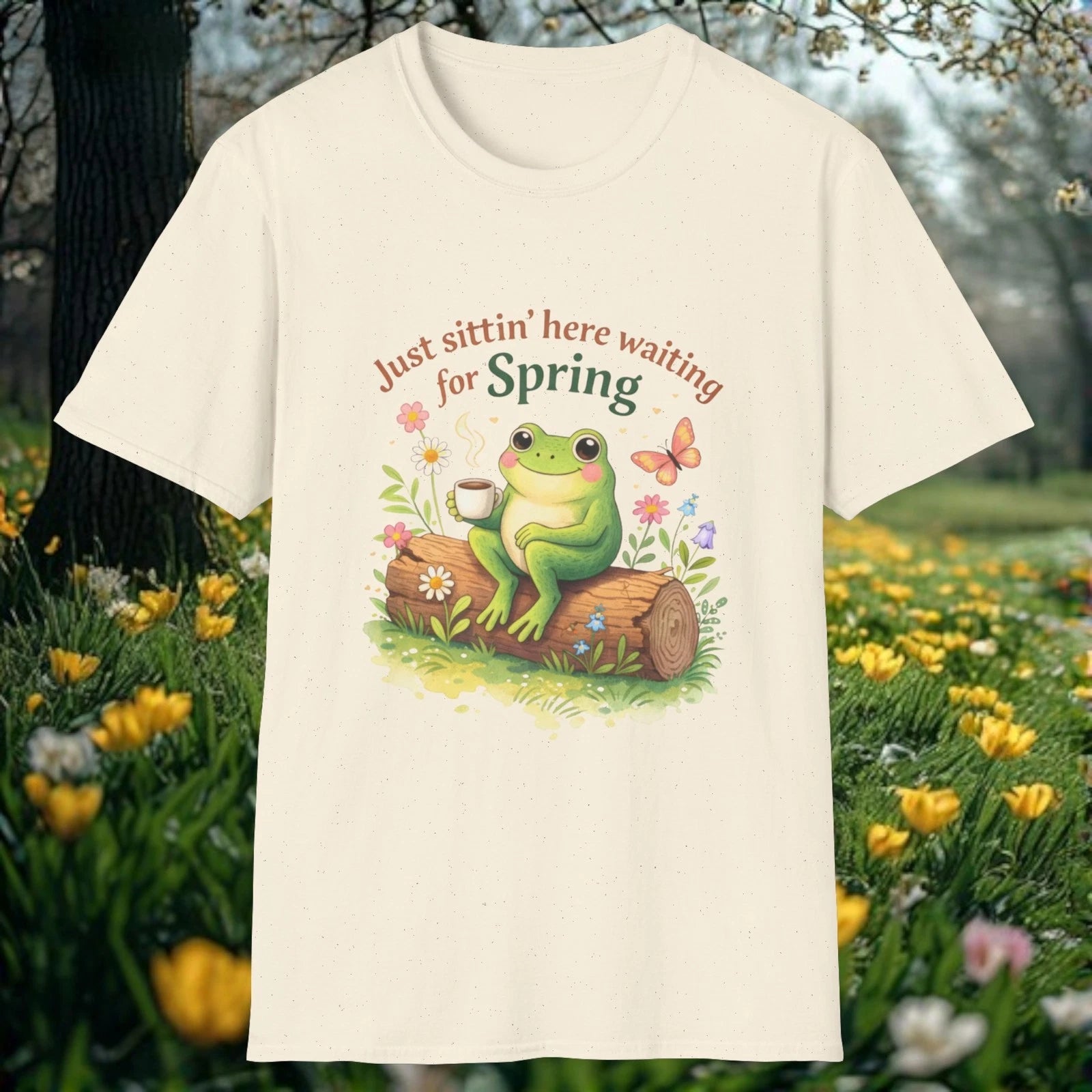 Just Sittin' Here Waiting for Spring T-Shirt | Frog, Floral, Cute