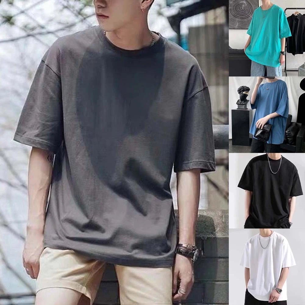 Men's Oversized Tee Solid Color Shirt 96%Polyester+4%Spandex Breathable Fabric