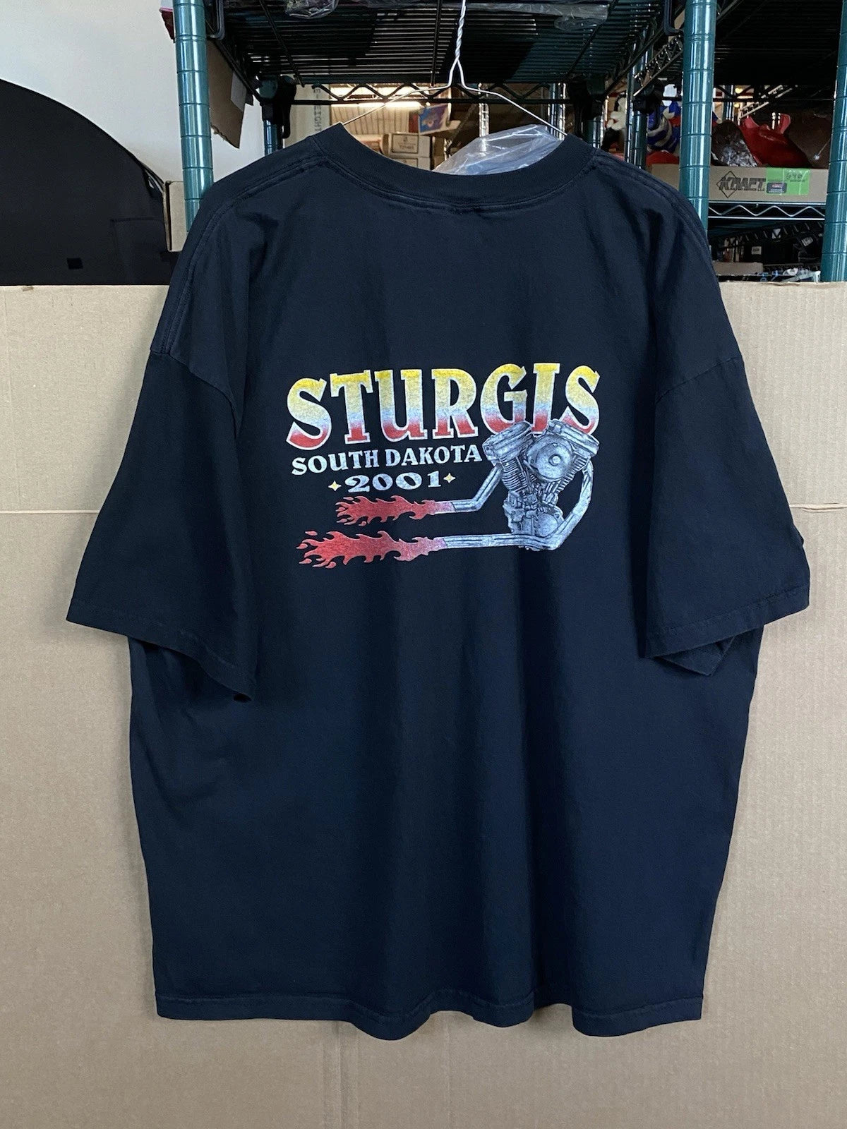 Y2K Sturgis South Dakota 2001 Biker Rally T Shirt Eagle Flame Graphic 2XL