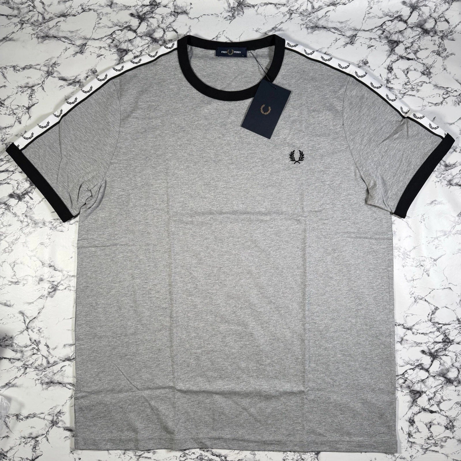 FRED PERRY Mens Steel Grey Taped Ringer T Shirt SIZE XL M4620 420 BNWT Authentic