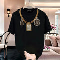 S-3XL - BLAC Unisex Oversize Summer T Shirt Amulet Necklace Print Cotton Premium