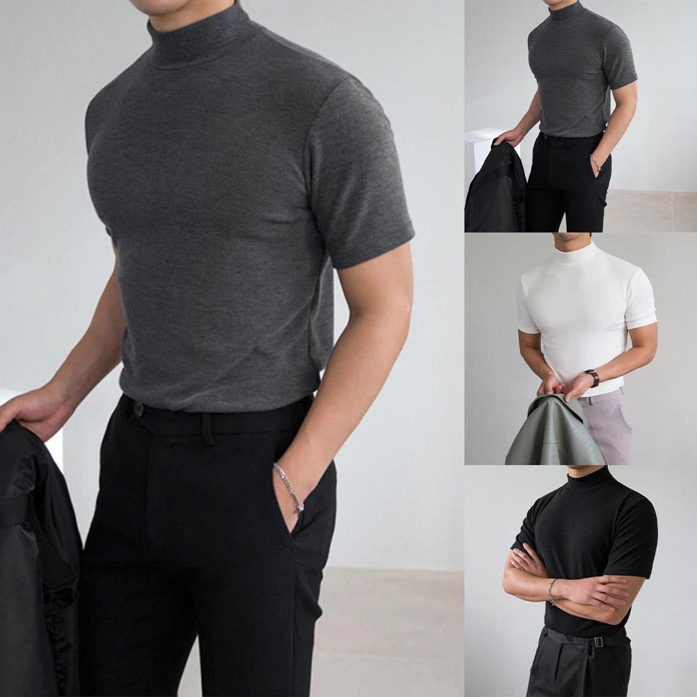 Polyester Spandex Men's Slim Fit T Shirt Half High Collar Casual Daily Wear