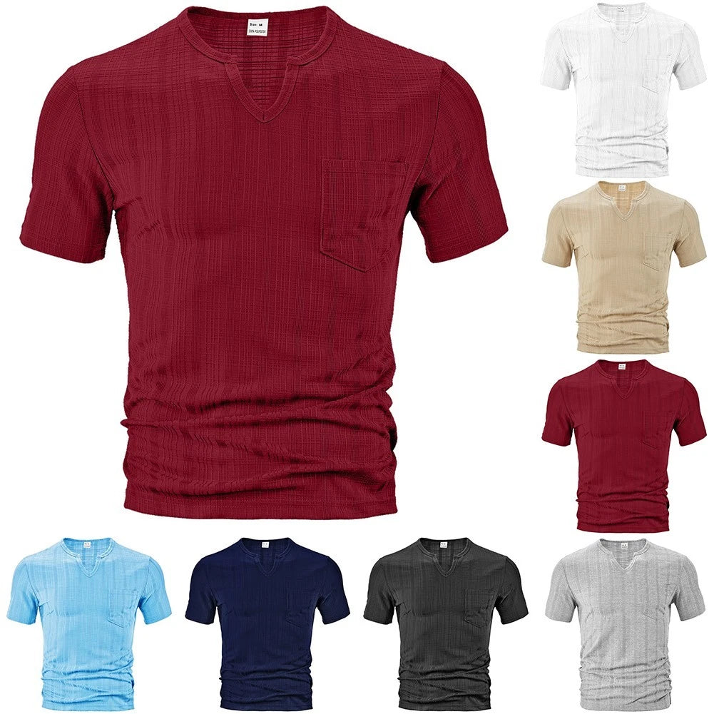 Men's Short Sleeve Breathable V Neck T-Shirt Slim Fit Casual Loose Fitness Top