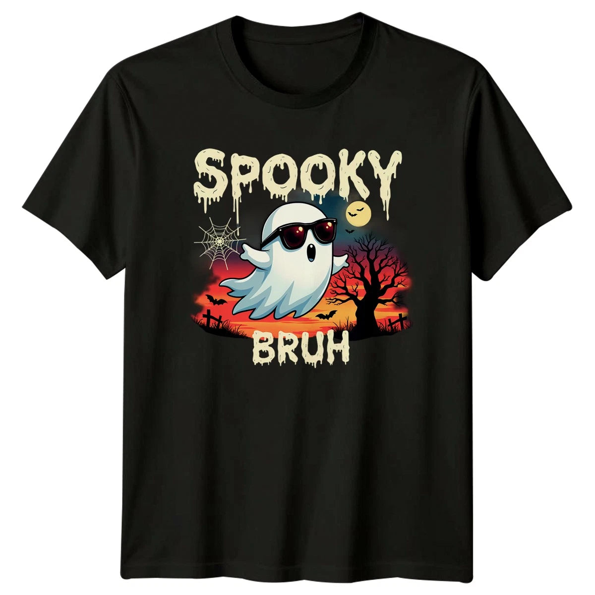 Spooky Bruh Ghost Sunglasses Halloween Ghosts Mens Womens Graphic Tee