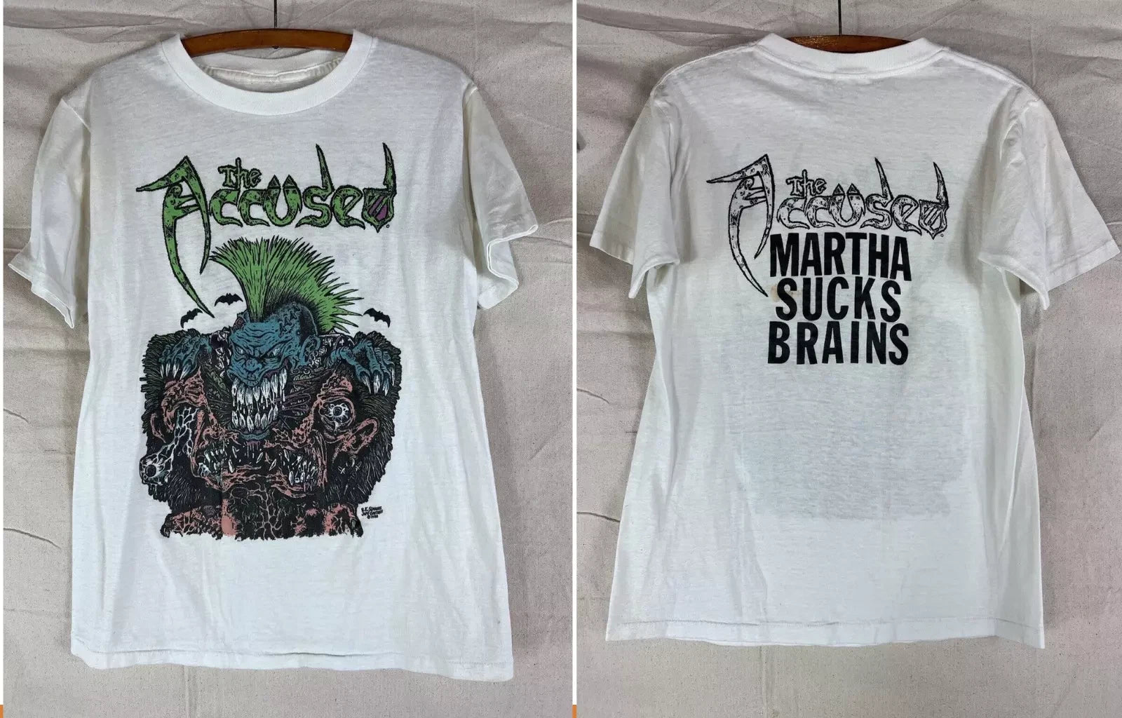 The Accused Martha Sucks Brains Vintage 1986 White All Size T-Shirt