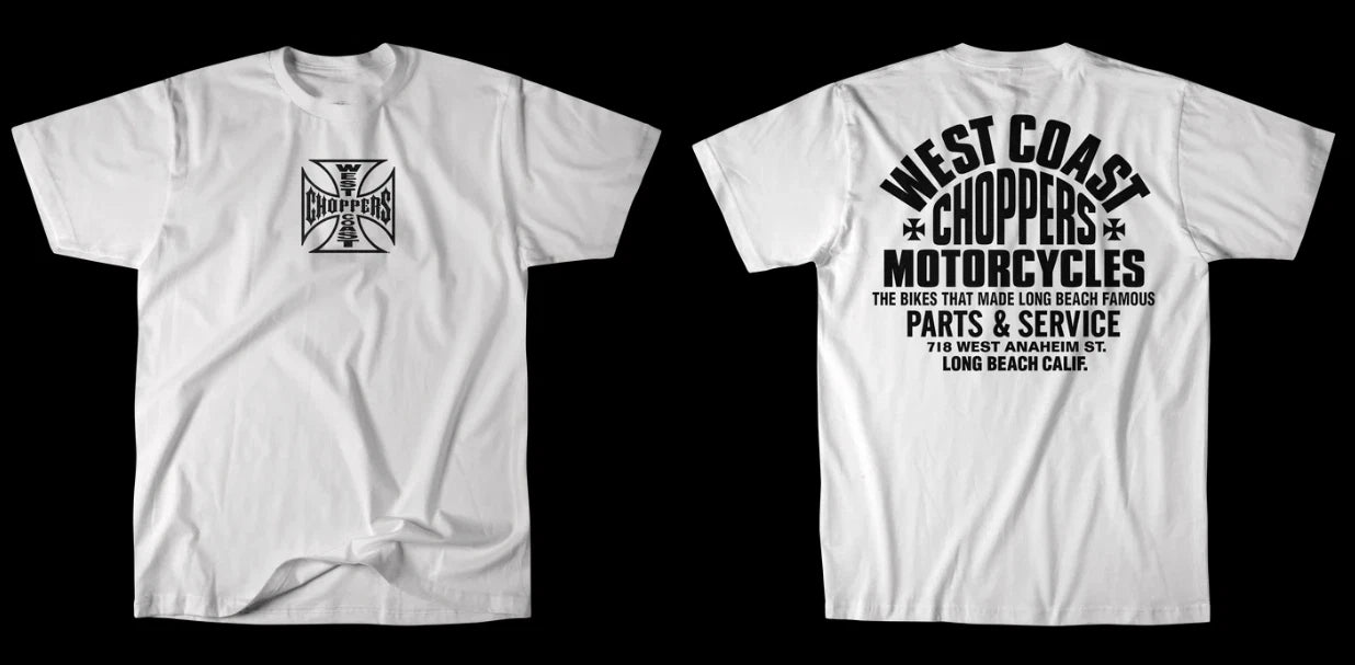 West Coast Choppers Parts Reprint Tee Mens White Biker Graphic Streetwear S-5XL