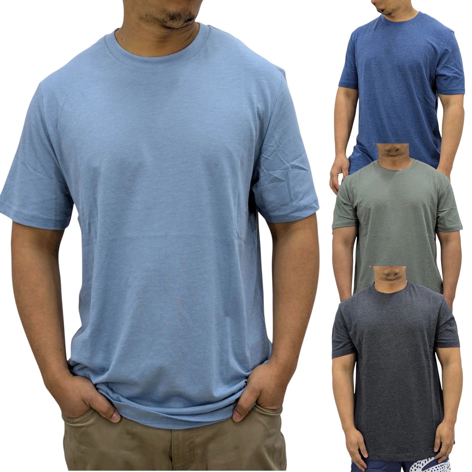 Mens T Shirt Pullover Crew Neck Short Sleeve Summer Top Casual Tee Solid Colour