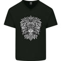 Lion Mandala Art Mens V-Neck Cotton T-Shirt
