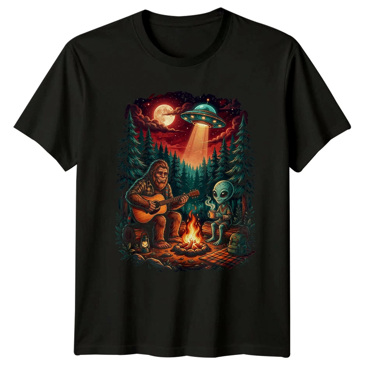 Bigfoot Alien UFO T-Shirt Camping Sci-Fi Birthday Gift For Him And Her