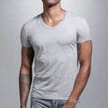 Coffee Color Man T Shirt with Letters O Low Cut V Neck Short Sleeve Pullover