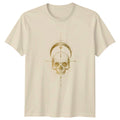 Stylish Mystical Gold Foil Skull Moon T-Shirt Celestial Occult