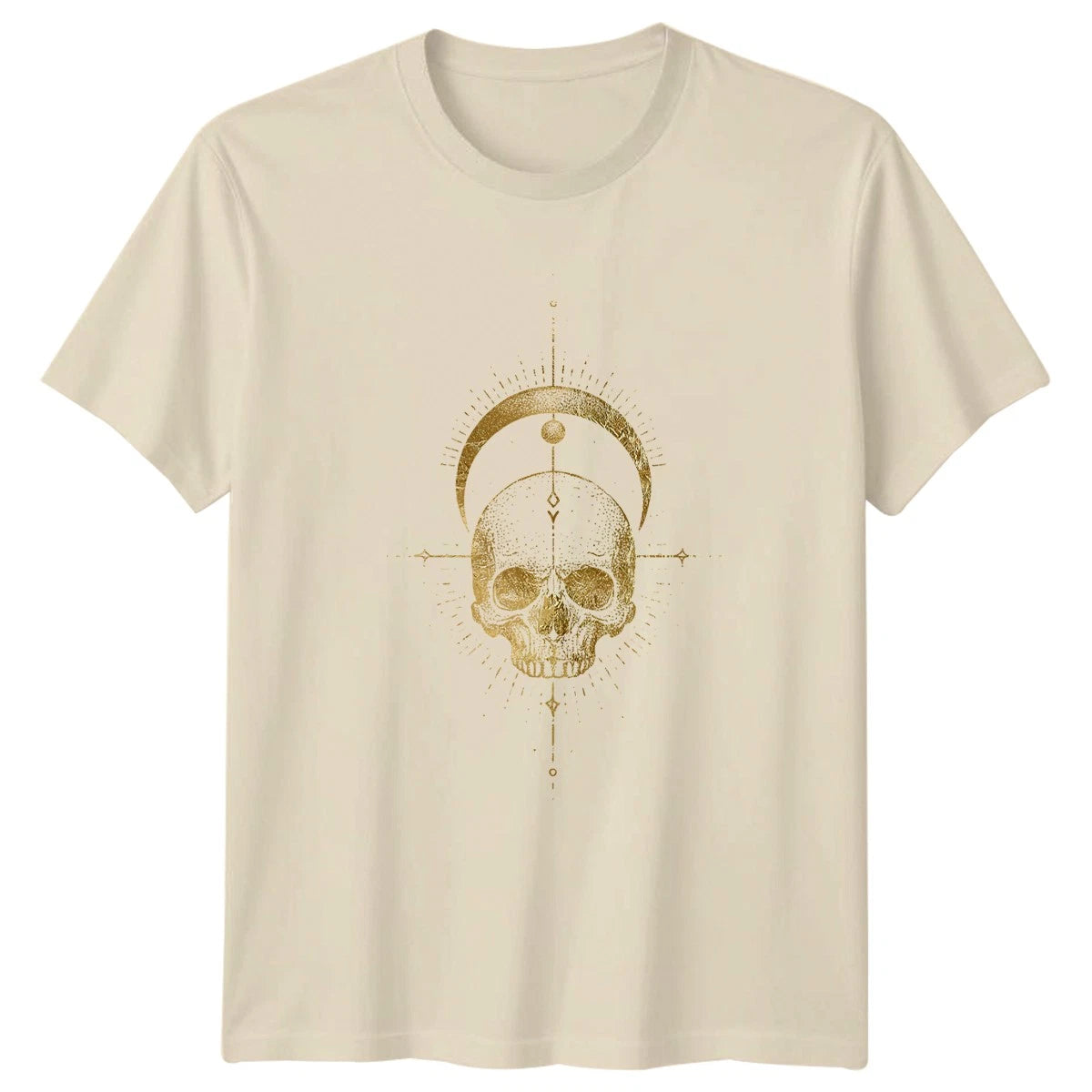 Stylish Mystical Gold Foil Skull Moon T-Shirt Celestial Occult