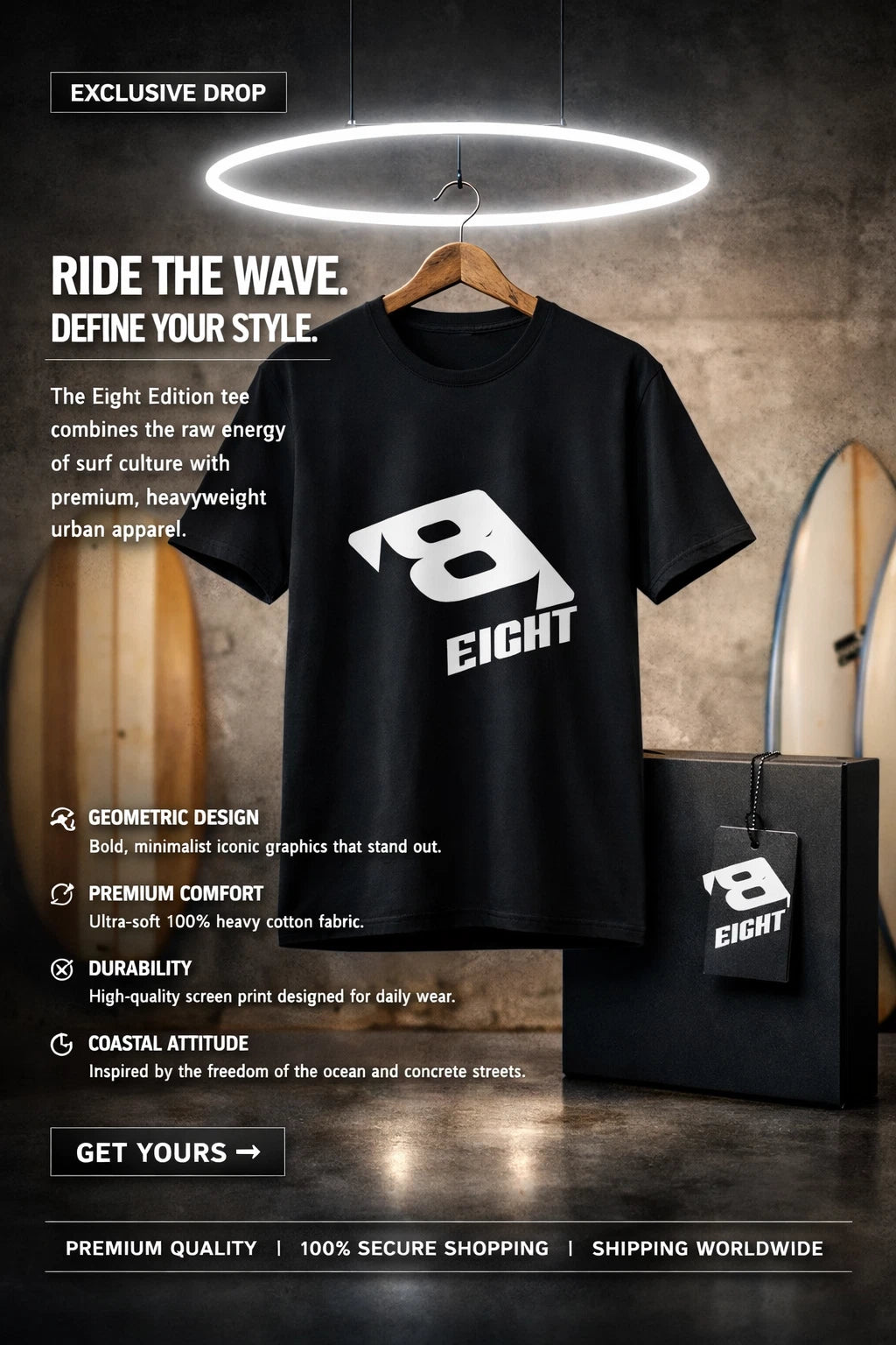 EIGHT Graphic T-Shirt Aesthetic Urban Streetwear Fashion Tee Black Red Grey