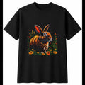Fantasy Art Flemish Giant Rabbit with Flowers Mens T-Shirt Cute Black Kawaii