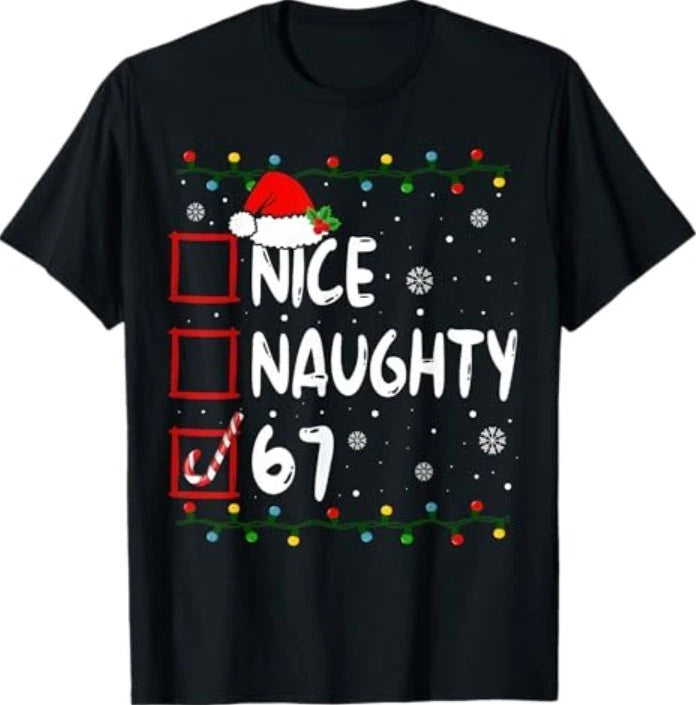 Funny Nice Naughty 6 7 Christmas 67 Meme Xmas T-Shirt