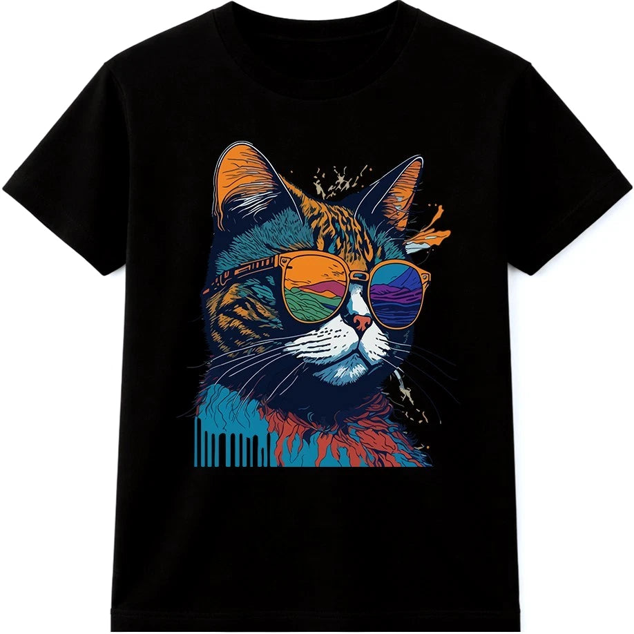 Cool Cat Sunglasses Retro Pop Art Animal Lover Funny Cute Prints Graphic T-Shirt